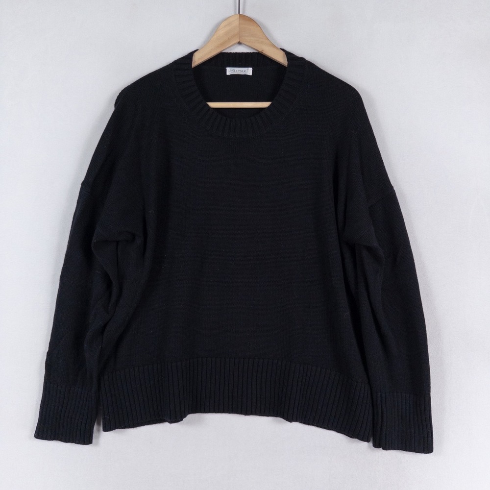 Lilysilk Sweater Womens Large Black Silk Wool Blend Crewneck Oversized Boxy